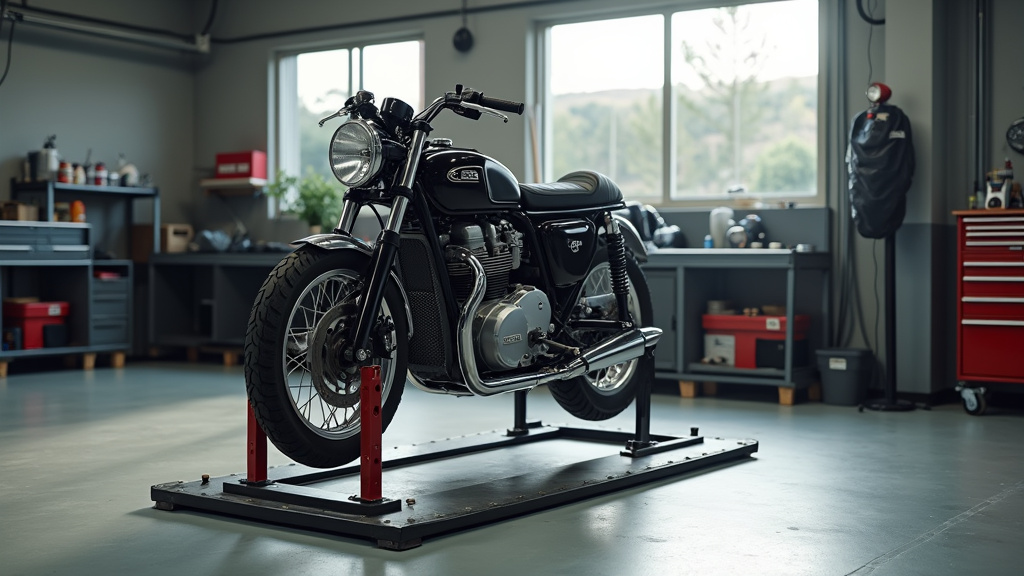 Béquille d'atelier moto en position de travail